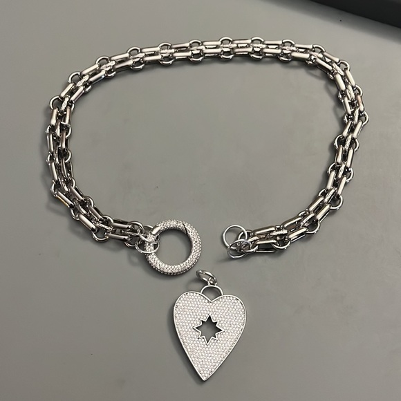 Two looks stainless steel choker heart necklace cz rhinestones boho st valentine - Picture 11 of 16